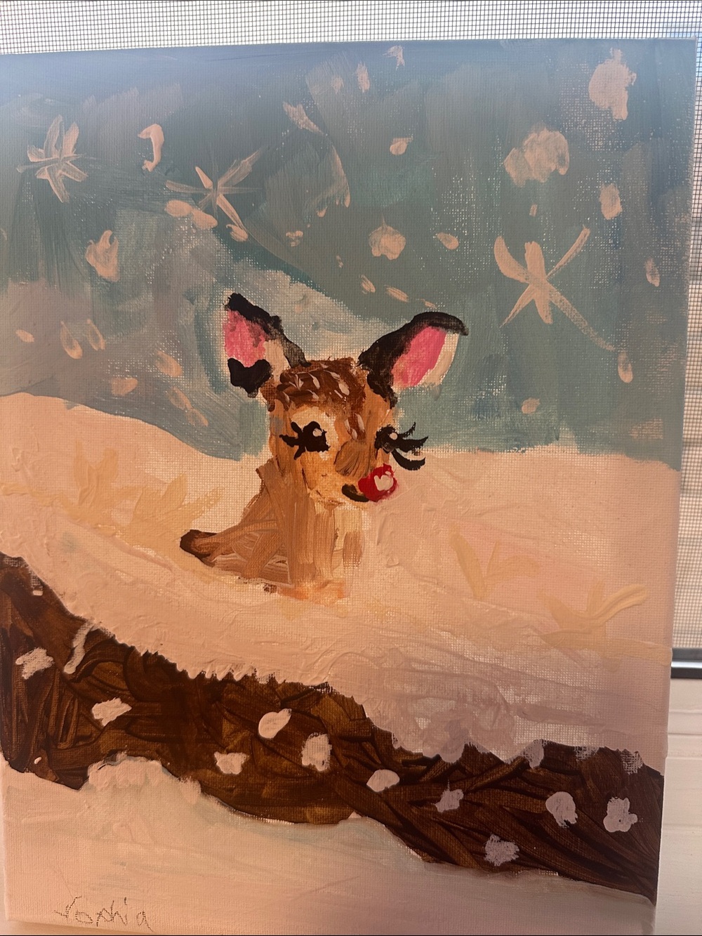 Hand-Painted Deer Winter Canvas Art